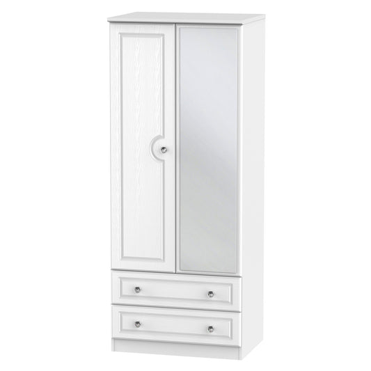 Crystal White Ash 2ft6 Wardrobe with Mirror & 2 Drawers