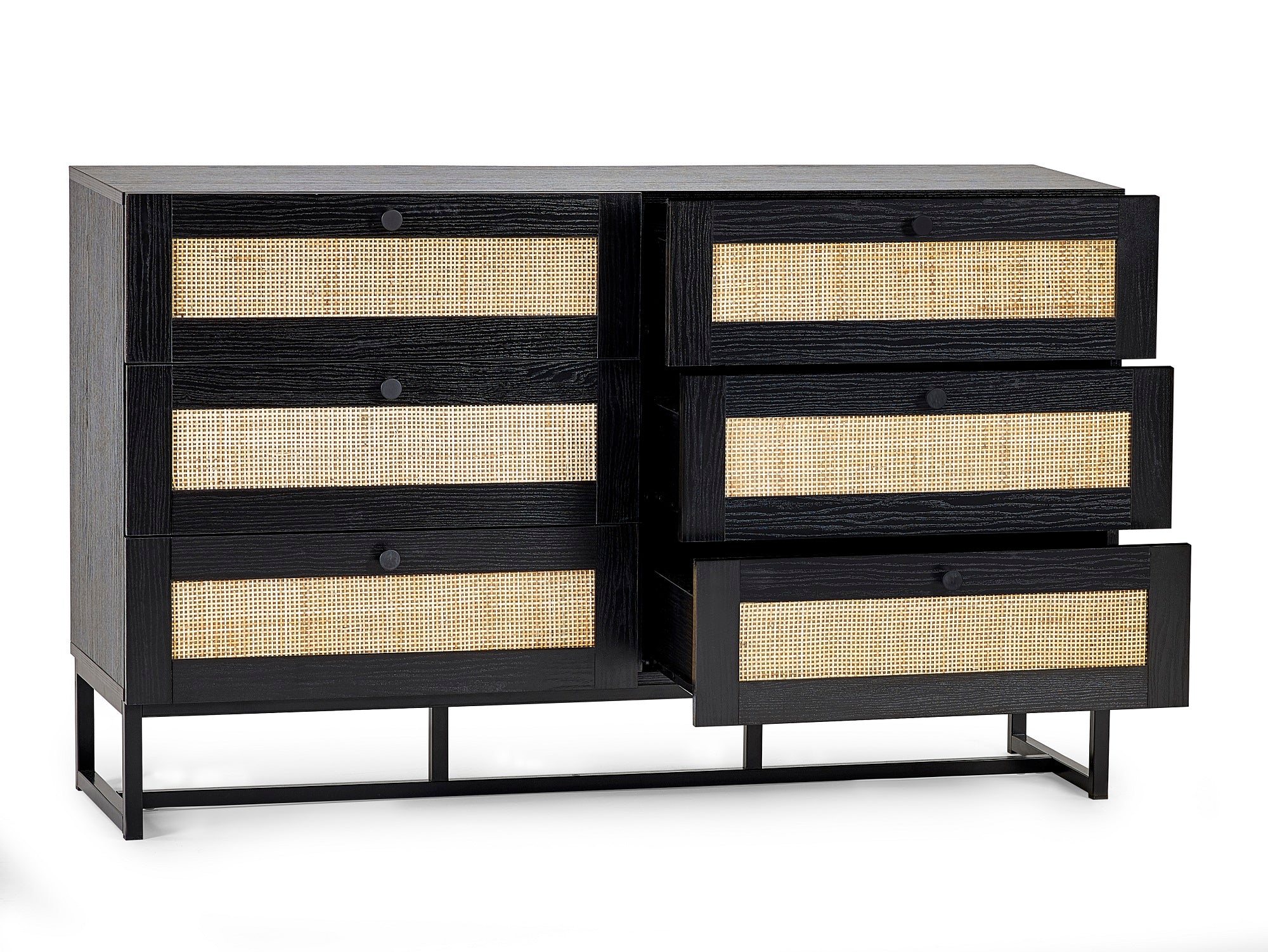 Black Rattan Chest of 6 Drawers. Available in Oak or Black.