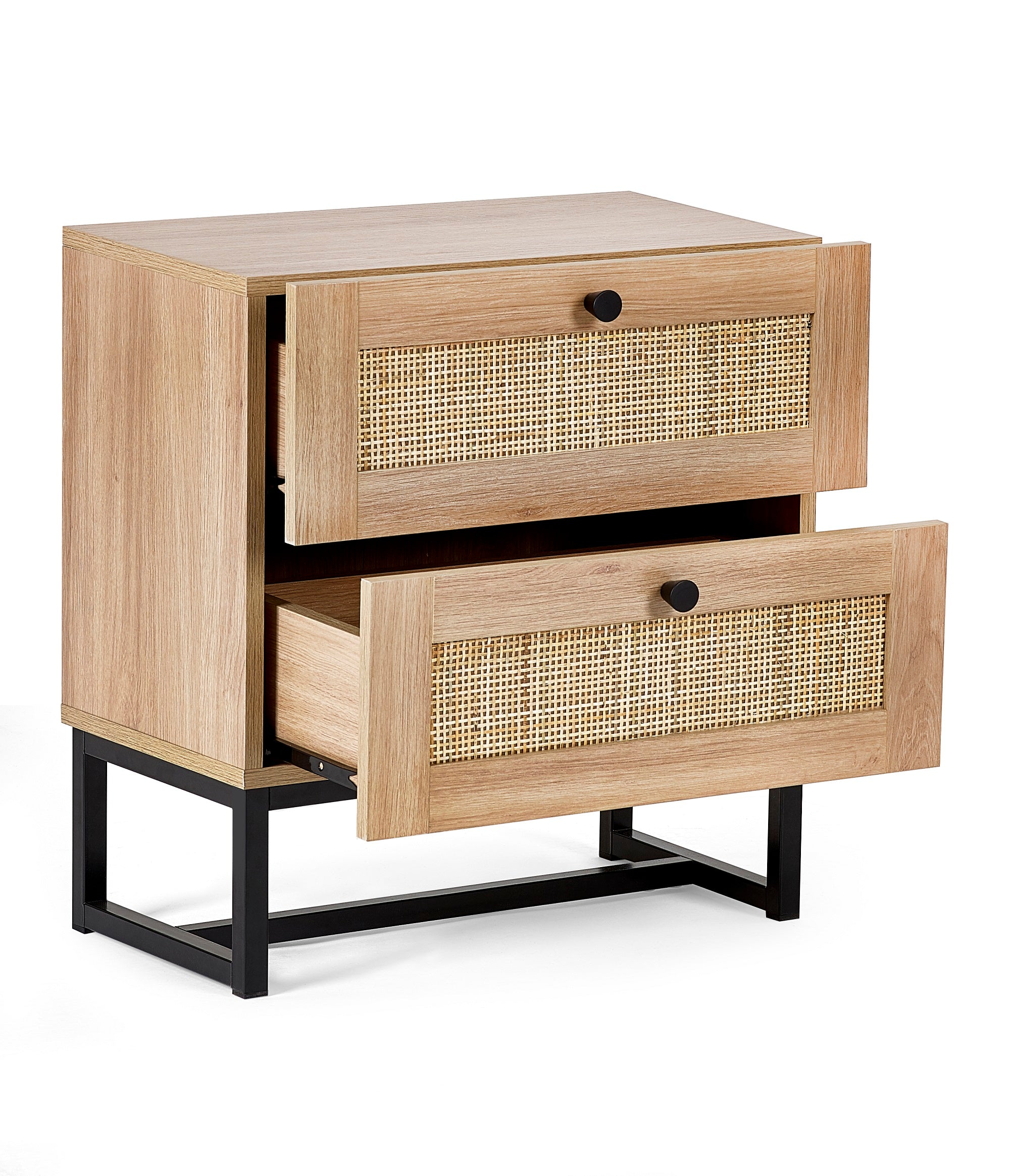 Oak rattan deals bedside table